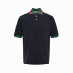 gucci 古驰 24Ss 红绿领刺绣双G口袋polo短袖 朱地面料260克 红绿条纹领刺绣双G短袖polo衫 深蓝色 size:Xs-L