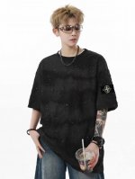 Stone Island 石头岛破洞做旧满天星勋章袖标扣重工刺绣圆领短袖T恤 定制面料上身舒服 当季必备 版型超正 拒绝臃肿 面料质感非常棒 纯手工定制独家缝制