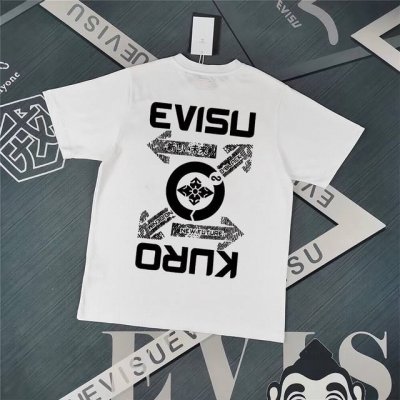 Evisu福神短袖男2025夏款字母印花休闲宽松情侣纯棉圆领T恤 颜色：黑色 白色 码数S-Xxl S码 肩宽46.6 胸围106 衣长68 适合身材 -120