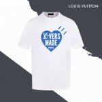 款号Sl85 Lv路易威登创意蓝色爱心字母Logo人头印花圆领短袖 胶印印花 情侣同款 全套包装 三标齐全 区别市场通货 随意对比 纯棉280克高克重32支双纱