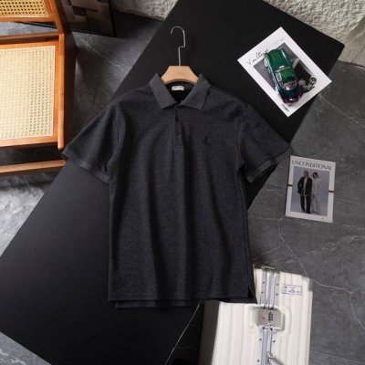 saint Laurent Paris Ysl圣罗兰灰色新款刺绣Polo衫短袖 男女同款情侣 混纺双面珠地面料 克重240克 定制螺纹无色差！纽扣定制字母Log