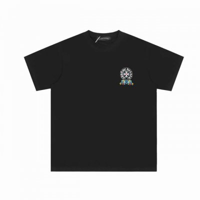 高版本Chrome Hearts 克罗心多彩重叠马蹄十字印花短袖！面料使用 G全棉双纱面料，纹路清晰可见，质感柔软细腻光滑，垂感十足！有一定厚度 非低廉材质上身