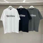 新款 款号: W225# We11Done 哥特风印花 宽松圆领短袖T恤男女情侣款 面料：300G双纱精梳紧密赛络纺重磅纯棉 工艺：走线均是全身三线缝制，后领织