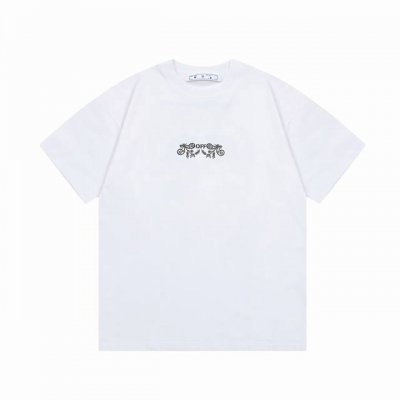 隔天到 Off-White 腰果花～手绘字母大Logo印花 原版面料 官方同款 短袖T恤 定制 260克同缸染面料 手感非常舒服 春夏最新版本 颜色: 白色 尺