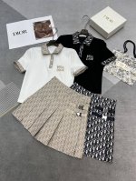 高品质Dio* 25Ss新款短袖上衣短半裙 老花提花拼接面料 侧边腰扣装饰 独特设计 时尚大方 两色三码Sml