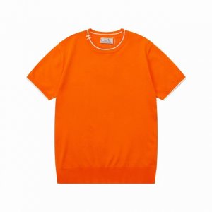 120 Hermes 爱马仕 拼色领 针织衫圆领 升级，灵感源自八十年代复古 原版面料 官方同款 圆领针织衫T恤 定制 网纱毛衣针织面料 手感非常舒服 春夏最新