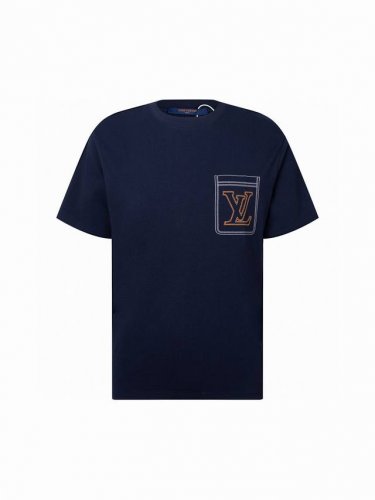 Zp版本 Louis Vuitton 官网经典款 假口袋标识立体刺绣 男女同款短袖T桖 -采用原版洗水后300G定制全棉定制定染面料 螺纹同缸定染零色差 独家品