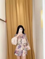 2025度假新款碎花灯笼袖上衣+阔腿短款套装两件套 Smlxl