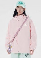 Adidas阿迪达斯 三条杠高品质牛津布软壳冲锋衣双层夹克内里连帽可拆卸帽子抽绳防风插肩袖登山外套情侣款 Color: 粉色 Size: M-Xl M 胸围10