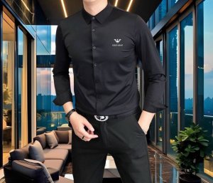 P200 A*Mani 阿玛尼早春新款男士原单休闲长袖衬衫 官网同步发售 简洁时尚百搭 高端品质无缝切割包边 印胶飞鹰字母Logo图案设计 定制进口锦氨天丝棉面