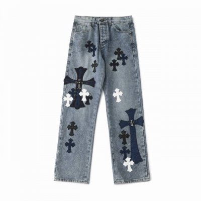 chrome Hearts X Sexrecords克罗心金属贴皮十字架水洗牛王展会限定牛仔裤 真实还原Vintage极致质感 意产特种牛皮印花再切割 订制羊皮