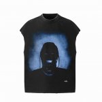 #Vt007 P70 travis Scott斯科特Big Face人像乌托邦演出限定浮夸搞怪印花复古水洗做旧无袖坎肩T恤 小领口设计 白墨数码直喷印花 手工磨