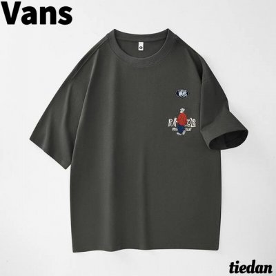 万斯Vans夏季新款，男女同款潮牌圆领卡通刺绣百搭纯棉宽松T恤，男士短袖上衣！半袖！简单才更大气！ 颜色:黑色，奶白色，灰色 尺码:M-4Xl