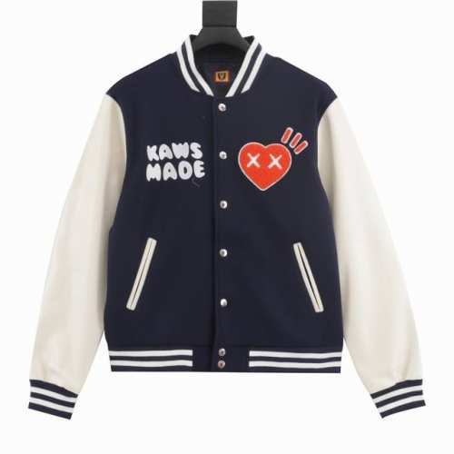 款号Y562 Human Made 拼接皮袖棒球棉服 面料采用克重超高的羊毛混纺材质，绗缝棉+弹丝斜纹面料加上内里超厚的夹棉，不输给棉服羽绒服的保暖程度，整件衣