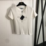 款号20250919 Prad*新款 亮片刺绣字母短袖T恤，白色，黑色，SML， S码；肩宽37，胸围86，袖长15，衣长55