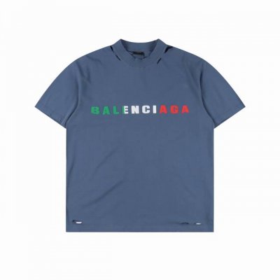 balenciaga 巴黎世家 英文彩色Logo发泡印花水洗磨烂做旧短袖T恤 面料采用巴黎Zp定织定染全棉双纱紧密棉.克重 克 布面干净.布纹清晰 柔软舒适 螺