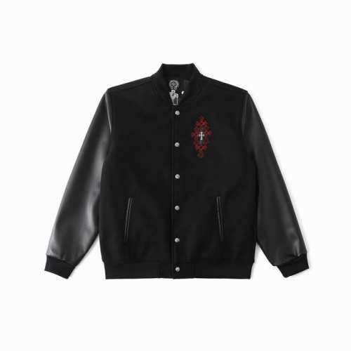 Chromehearts 新款 克罗心马蹄十字架棒球服外套 定制毛呢面料 拼接pu皮袖 重工设计 独家定制十字架金属装饰 暗黑风十足 宽松版型 男女穿都非常帅气