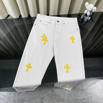 最强版本 Chroe Hets Ch克罗心贴皮白色黄色皮标牛仔裤 定制金属扣 裤腿水洗做旧撕边天花板级牛仔裤 关于藏银这是一个绝顶奢华的时尚品牌也可以被称之为高