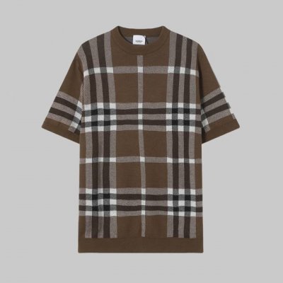 高品质 bur 巴宝莉 经典格纹针织圆领短袖T恤 高端品质 三标齐全 舒适透气 经典简约 精致时尚 细节呈现高端品质 男女同款 颜色:黄色 蓝色 码数:Xs-L