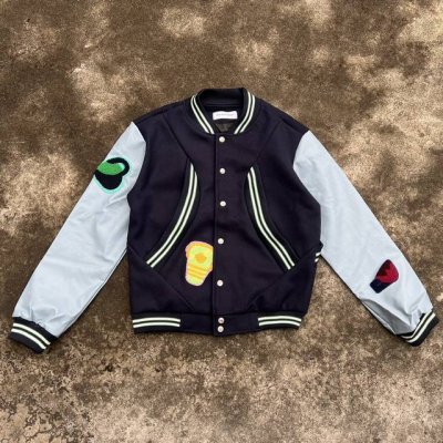 款号312 Kikokostadinov限定羊毛棒球服外套 面料：定染藏青900克重磅70%羊毛30%棉 袖子：定染麂皮底绒头层复合荔枝纹皮 刺绣：进口机器万针