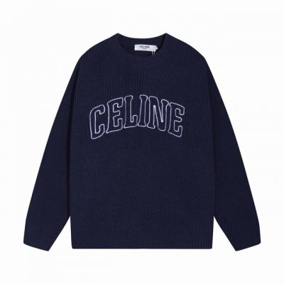 celine塞琳胸前刺绣字母圆领羊毛毛衣 颜色 蓝色 码数 S M L Xl Xxl