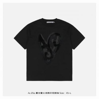acne Studios 25Ss 复古爱心涂鸦印花短袖 面料采用 克重精梳棉 定制32支1*1螺纹 成衣两遍水洗处理 面料舒适亲肤无异感 定制定染面料 纺织密
