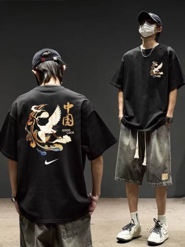 260G重磅纯棉 Nike 耐克 Nk 中国风 仙鹤 祥云 短袖T恤 男女同款 半袖 情侣款 面料工艺： 1.260G重磅纯棉，100%棉，恰到好处的克重，上身