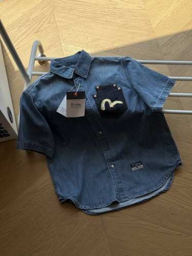 供 Evisu福神 25Ss 胸口双口袋 大M印花 休闲短袖衬衫 M~Xxl X猫在售 +，原版牛仔棉面料，手感柔软舒适，一比一定位开模，绝对高端重工的印花 全