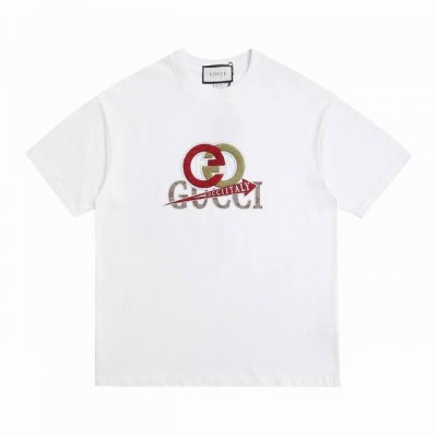 上新 高版本 Gucci古驰羊羔毛烫标短袖 最高版本！定制面料 克100%双纱全棉！字母硅胶批彩色绣花布工艺设计！ 辅料：开模原版过鉴定领标100%真丝洗水标。