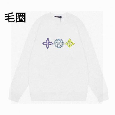110 高品质Lv24Ss彩色印花毛圈圆领卫衣情侣宽松秋季卫衣 肩膀缝合处后领处都采用双缝走线经久耐穿，后领口处采用纯棉拉条提升了后颈接触的舒适度，袖口下摆跟衣