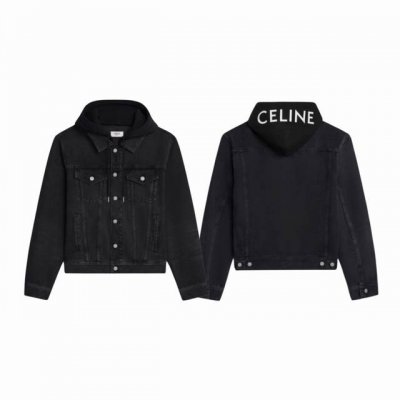 230 Celine 赛琳 最新复古拼白字母Logo假两件情侣水洗连帽牛仔外套夹克-顶级复刻版本 color：黑色 size：M L Xl Xxl number