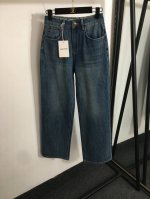 款号20252078 Valentin*新款 V字母印花时尚卷裤脚高腰显瘦牛仔长裤，蓝色，26-30， 26码；腰围66，长101