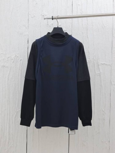 Balenciaga* X Ua联名拼接假两件长袖 大身面料采用全丝米通75D网眼面料 裁片进行激光定位裁剪 前后幅Logo处采用柯式压胶高温热压至衣身表面 拼