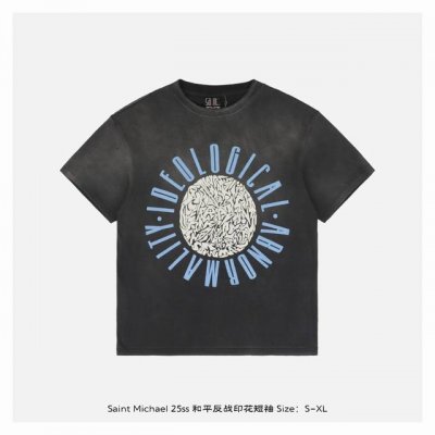 saint Michael 25Ss 和平反战印花短袖 整体面料选用 克100%纯棉16织双纱汗布面料 圆筒无侧缝面料 螺纹选用300G100%纯棉1*1弹力无