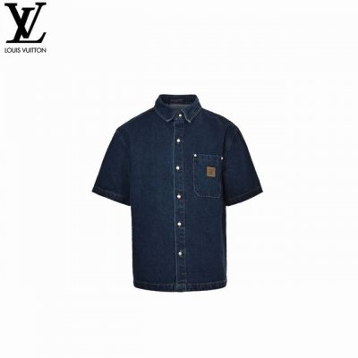 louis Vuitton 路易威登 巴黎走秀款牛仔蓝短袖衬衫 原版材质高订牛仔面料采用480G牛仔布，每一件都必须洗水，手感透气舒适，Yb订制，订制五金纽扣，