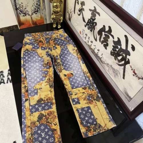 oc-715 lv Ss最新品春季新品老花满印提花渐变牛仔裤长裤 专柜同步有售 原单狠货 水洗休闲牛仔裤 进口原版水洗弹力面料 舒适有弹性 原版五金辅料装饰Lo