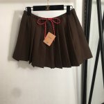 款号20252289 Miumi*新款 Logo刺绣贴布 条纹抽绳百褶短半裙，咖色，Sml， M码；腰围72弹力，长35