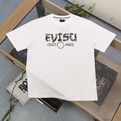 上新 款号：Ws2459 高版本 2025新款Evisu福神家花小海鸥字母Logo图案印花休闲情侣圆领短袖T恤，经典永远不会过时、人手必备款，250G双纱纯棉不