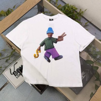 上新 款号 Bm186 高版本 2025新款Stussy斯图西毛线帽男孩图案Logo字母印花休闲情侣宽松短袖T恤 经典永远不会过时 人手必备款 260G纯棉精梳