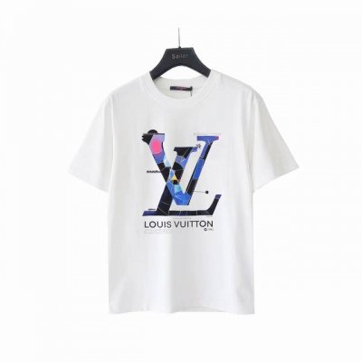 实拍细节图 +尺码表 Louis .Vuitton Lv路易.威登24Ss大Logo印花T恤宽松短袖 男女同款 定制大Logo设计，宽松版型显瘦好看，专柜订制顶