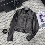 强烈推荐 25年早春夏系列 Ysl*新款小绵羊皮夹克翻领外套 单排扣 下摆腰带设计 进口小羊皮 高端品质 Sml