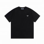 高版本 prada 普拉达 2025新款 定制310G双纱纯棉面料 定制金属三角章 梭织拼接 印花Logo 男女同款 短袖T恤 颜色：黑色 尺码：S-Xl