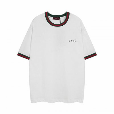 Gucci 红绿领圆领短袖 25新款爆款织带螺纹领 袖口红绿条织带 纯棉质针织平纹面料 采用26S精棉平纹面料 260G 采用精梳工艺处理的棉纤维制成的平纹织物