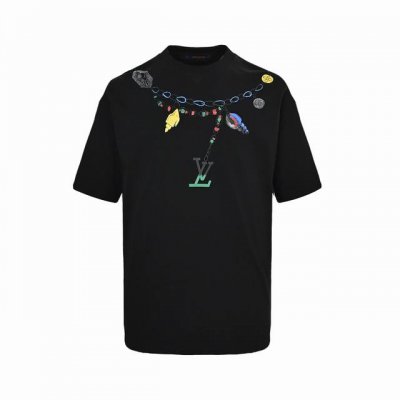 Louis Vuitton 路易威登 25Ss 创意项链字母Logo印花短袖 面料采用高克重260G重精梳棉，定制1:1螺纹，面料舒适亲肤无异感， 制定染面料，