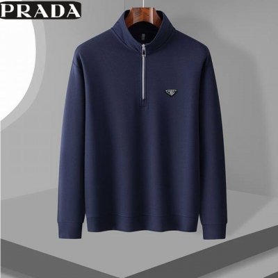 140普拉达Prada春季新款，男士高品质立领半拉链柔软弹力休闲卫衣，男士长袖T恤衫上衣！ 颜色:黑色，藏青色 尺码:M-3Xl