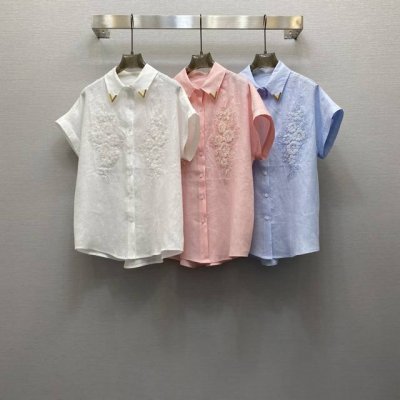 Va*25Ss 气质翻领金属扣点缀重工定位绣花衬衣，高级面料，颜色:图片3色，面料：亚麻面料 Smlxl