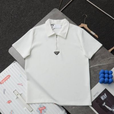 专柜1:1 高端定制 - Prada 普拉达 新款华夫格半拉链拉链Polo衫短袖T - 款号：86089 - 颜色：黑色 白色 - 购入原版开模打造，全套定制辅