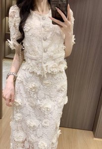 套装 新款 小香风蕾丝钩花轻奢洋气时尚优雅套装Smlxl