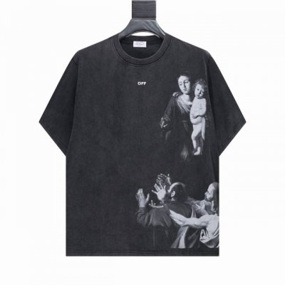 高版本Off-White 宗教圣母油画印花水洗做旧短袖！重回油画主题，对经典的致敬！采用定制 克重磅环保面料，两次水洗预缩定型，经典Os版型，,大落肩，微廓形，