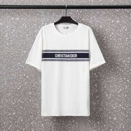 651#Dior（男女同款、32S双纱爽全棉270克重高品质专柜版经典款海军蓝色条纹“Christiandior”标志数码直喷工艺-颜色黑/白-码数Xs-L-P